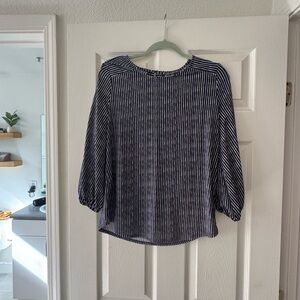 Adrianna Papell Navy and White Striped Blouse